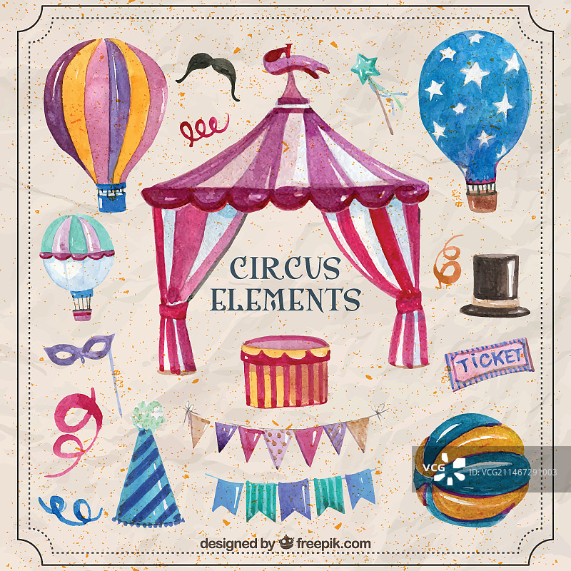 水彩梦幻马戏团元素图片素材