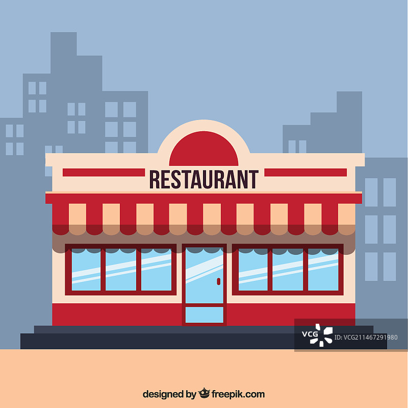 扁平风格的复古立面餐厅图片素材