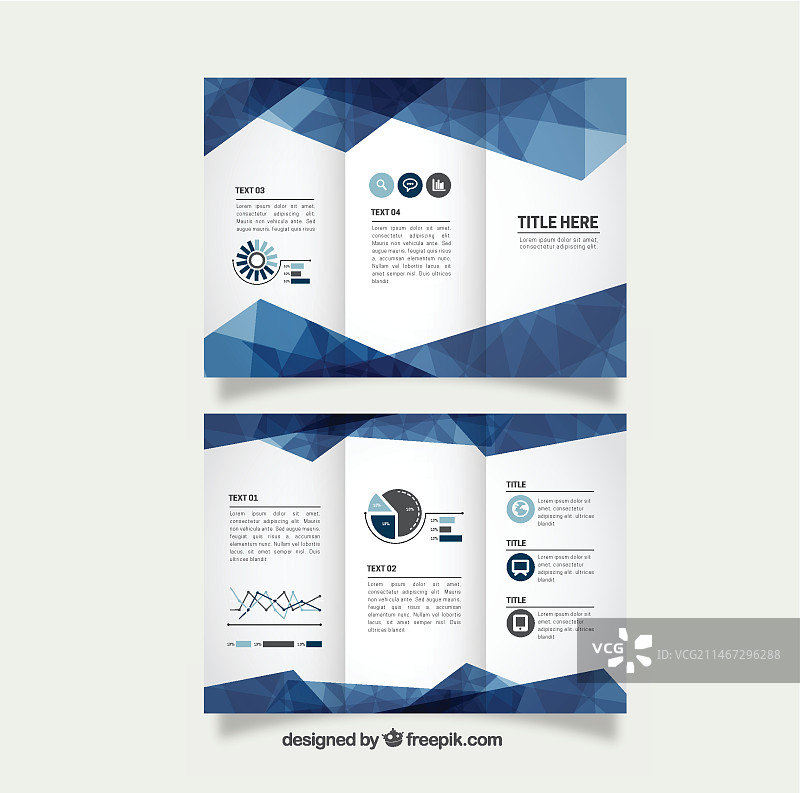 几何蓝色商务三折页图片素材