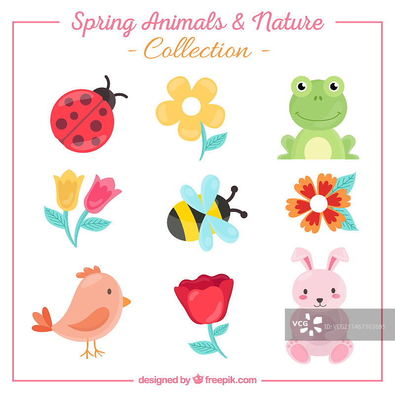 可爱动物和花朵合集图片素材