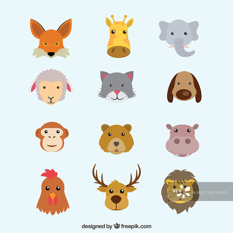 扁平风格动物头像合集图片素材