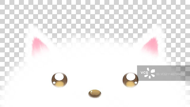 白色毛绒绒的可爱猫头像，清新卡通免扣元素图片素材