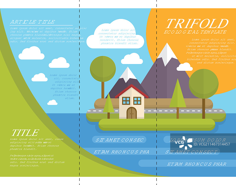 扁平风格的可爱生态三折页图片素材