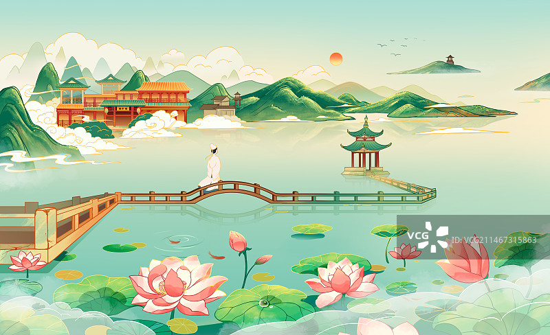 国潮风西湖风景图片素材