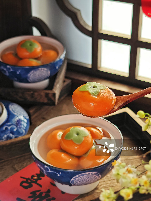 柿柿如意，汤圆图片素材
