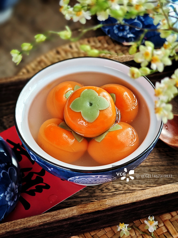 柿柿如意，汤圆图片素材