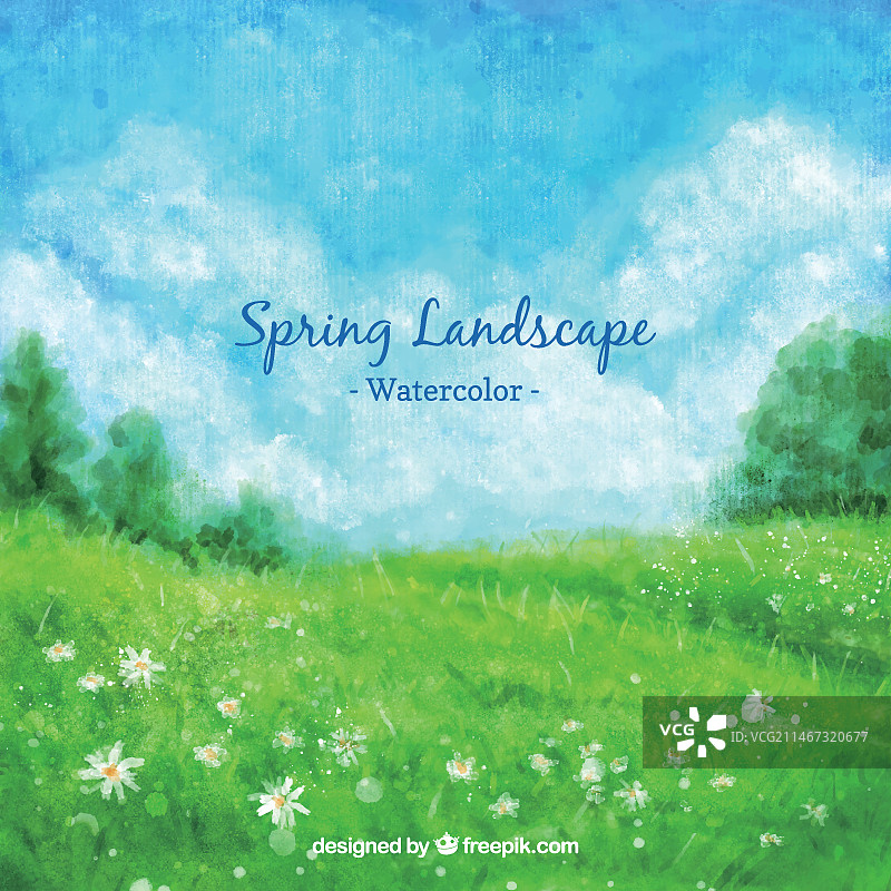 水彩春季绿色景观图片素材