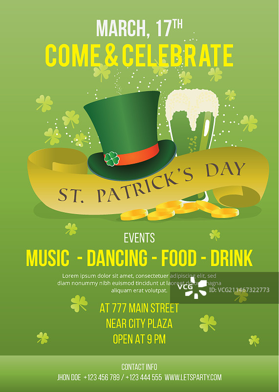 圣帕特里克节帽子海报图片素材