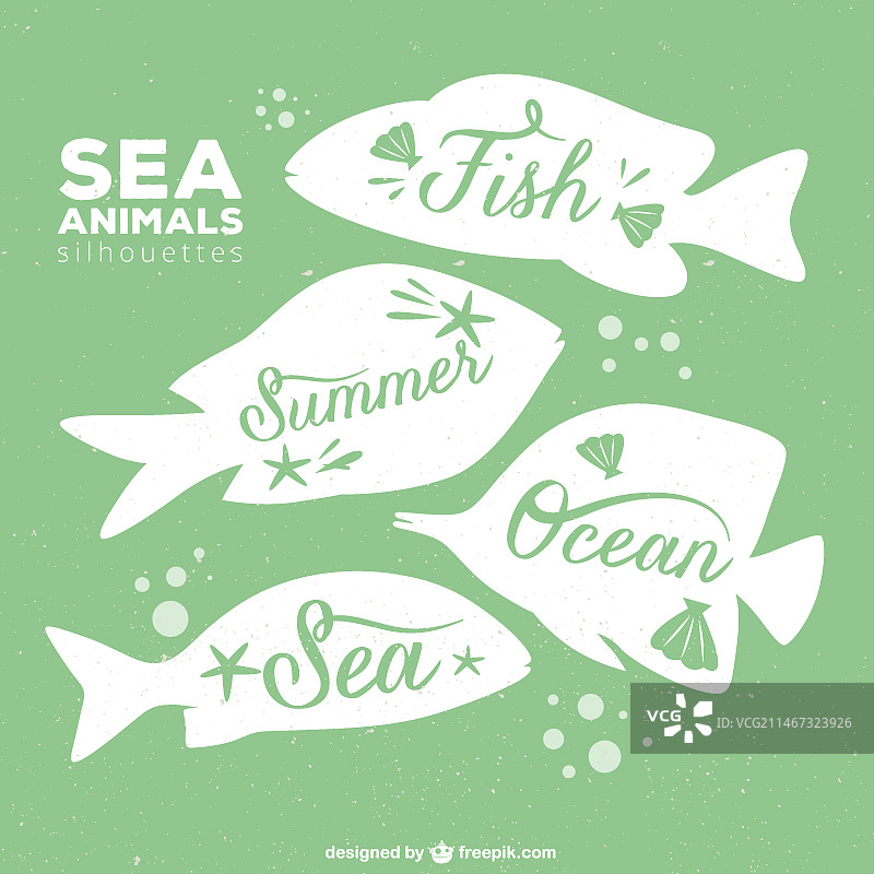 绿色海洋动物剪影图片素材
