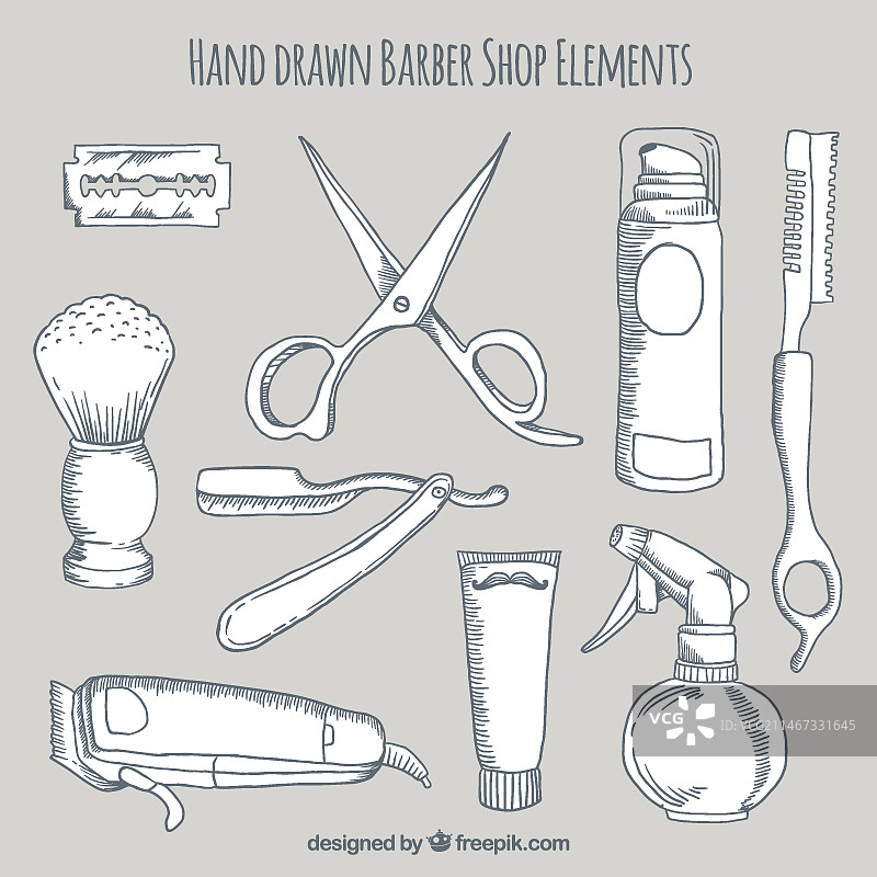 手绘理发店元素图片素材