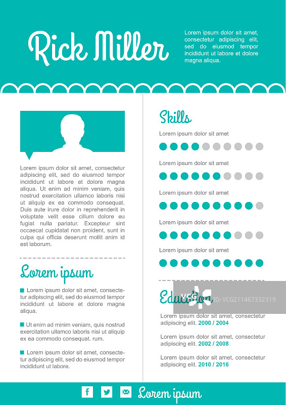 可爱的蓝绿色简历模板图片素材