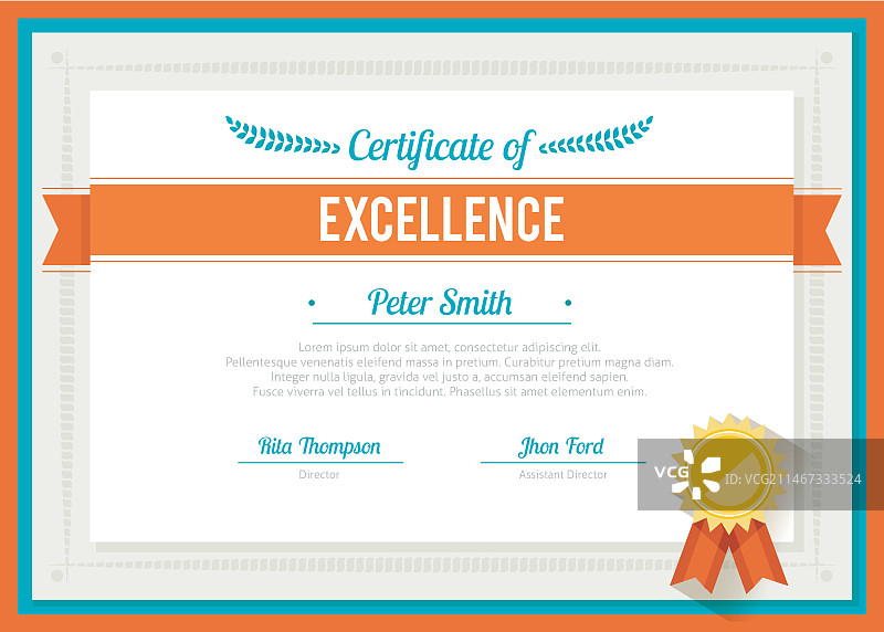 带橙色缎带的扁平风格证书模板图片素材
