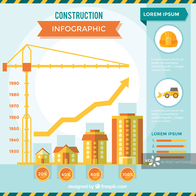 扁平风格的起重机施工信息图图片素材