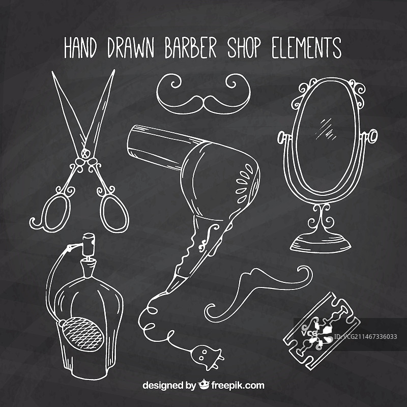 粉笔风格的理发店元素速写图片素材