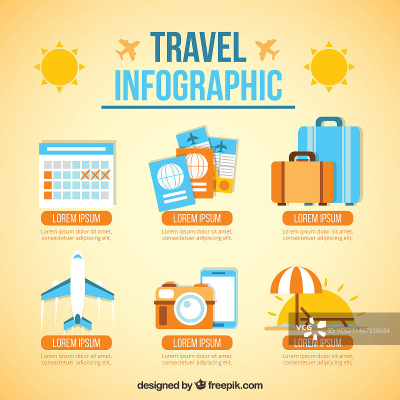 橙色调扁平旅行元素图片素材