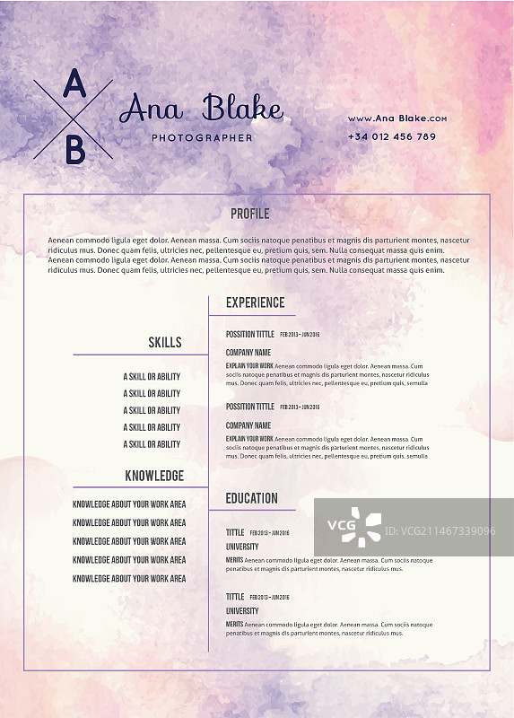 艺术水彩简历模板图片素材