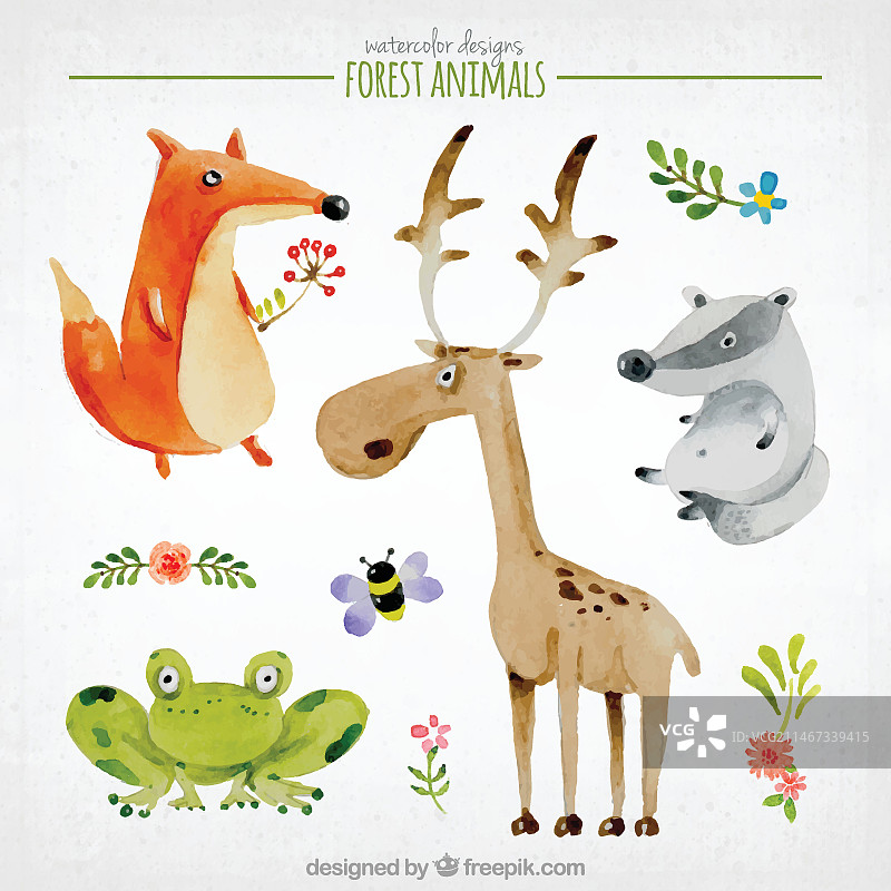 水彩可爱的森林动物图片素材