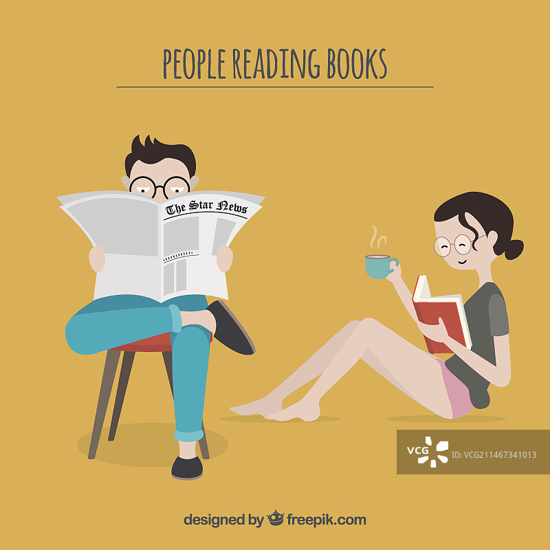 情侣看书读报图片素材