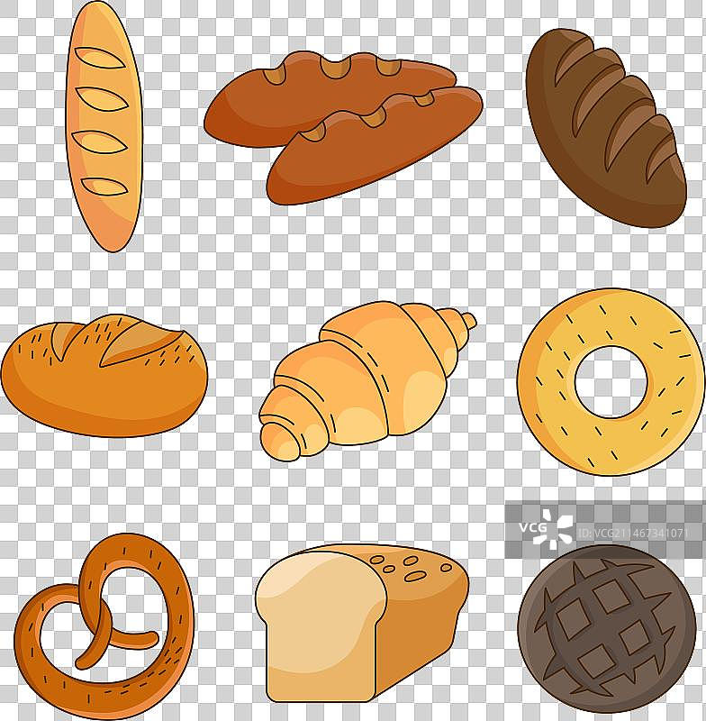 面包店产品：面包、法棍、馅饼、小圆面包图片素材