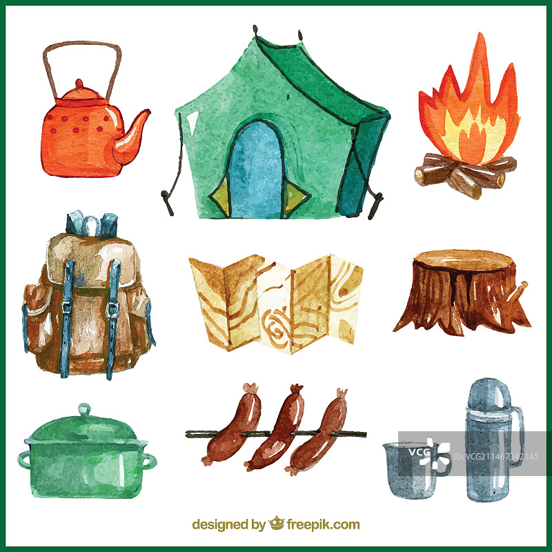手绘露营配件素材包图片素材