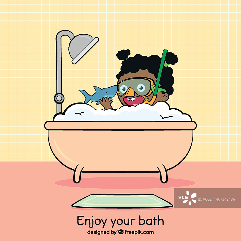 儿童在浴缸里玩鲨鱼图片素材