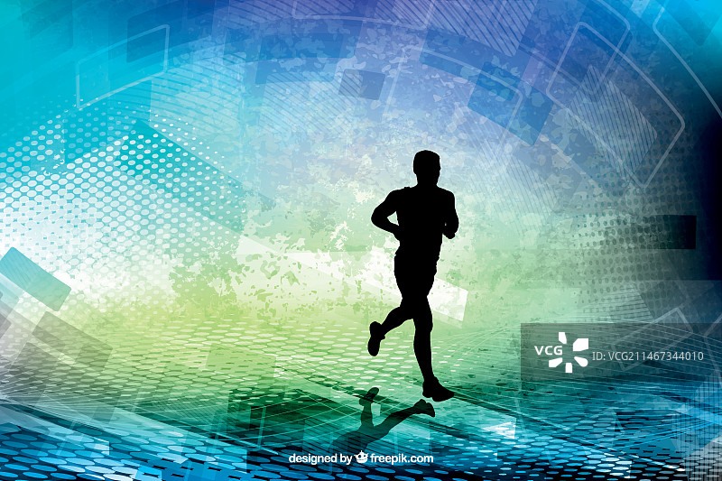 抽象背景上的跑步者剪影图片素材