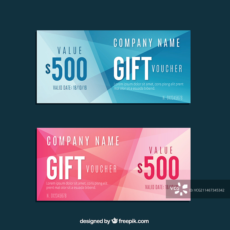几何风蓝色粉色礼券套装图片素材