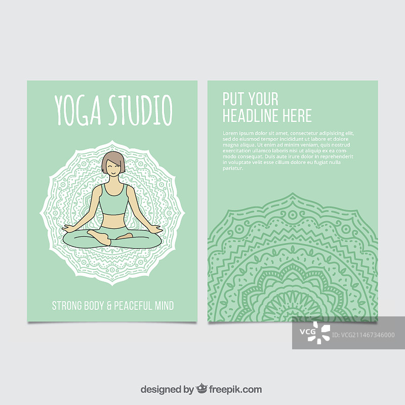 手绘瑜伽与曼陀罗传单图片素材