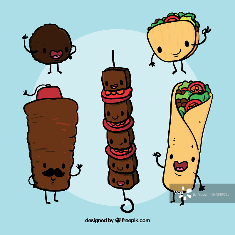 手绘趣味阿拉伯食物图片素材