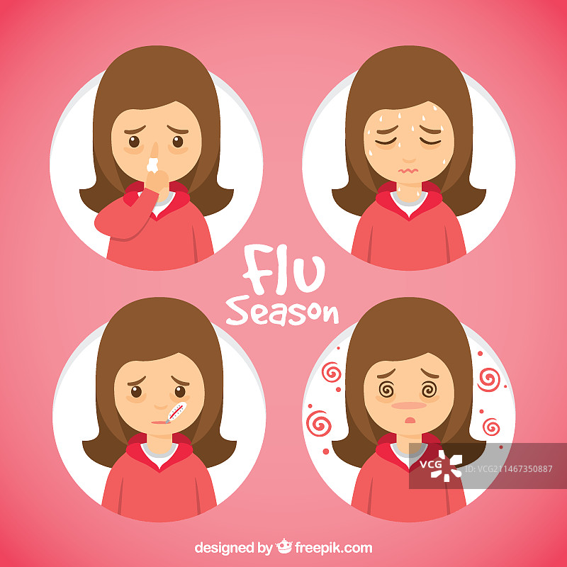 手绘感冒症状女孩图片素材