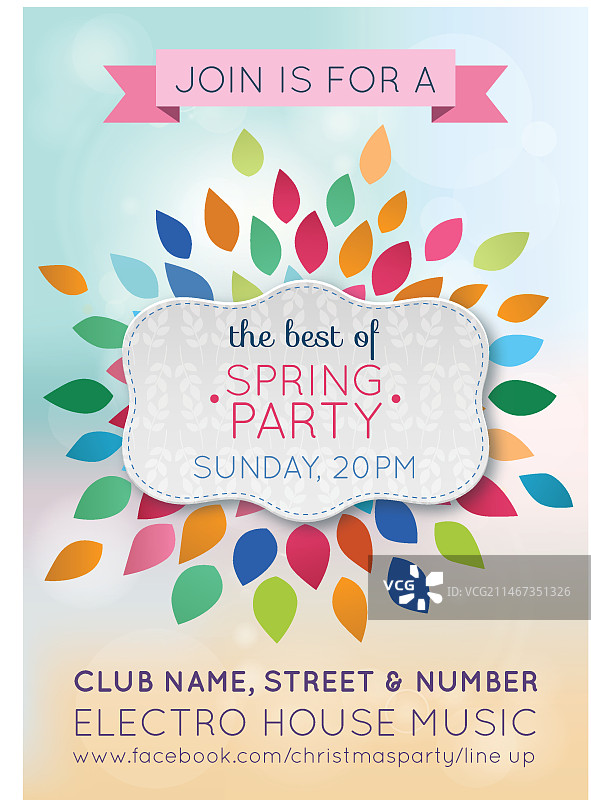 彩色树叶抽象春季派对宣传册图片素材