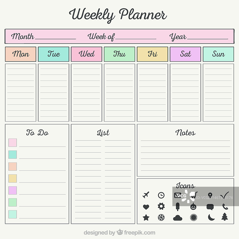 带有组织元素的每周计划表图片素材
