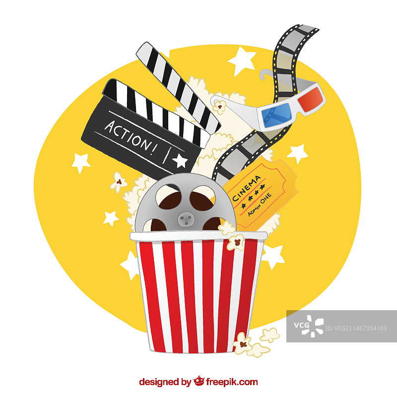 手绘爆米花电影元素图片素材