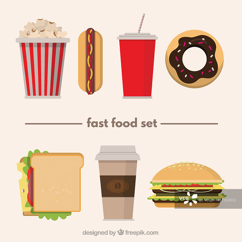 扁平风格的各种快餐食品图片素材