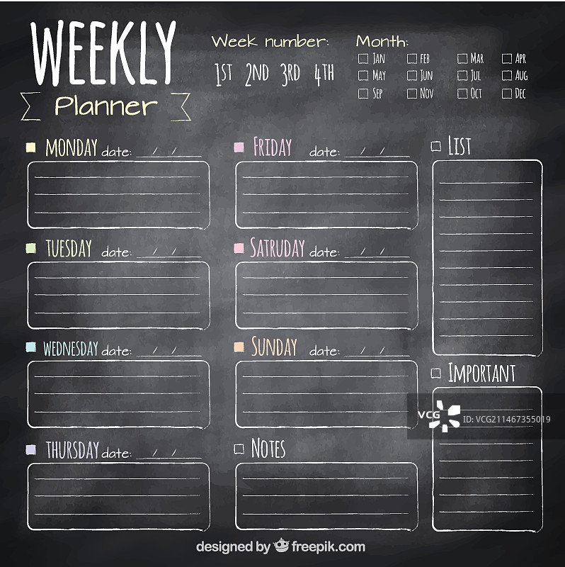 黑板上的每周计划表图片素材
