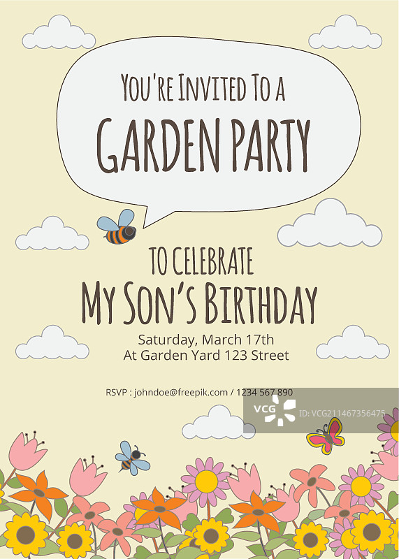 手绘花卉花园派对邀请函图片素材
