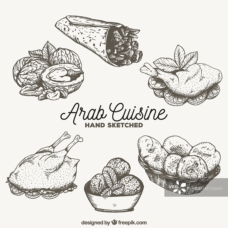 美味阿拉伯美食速写图片素材