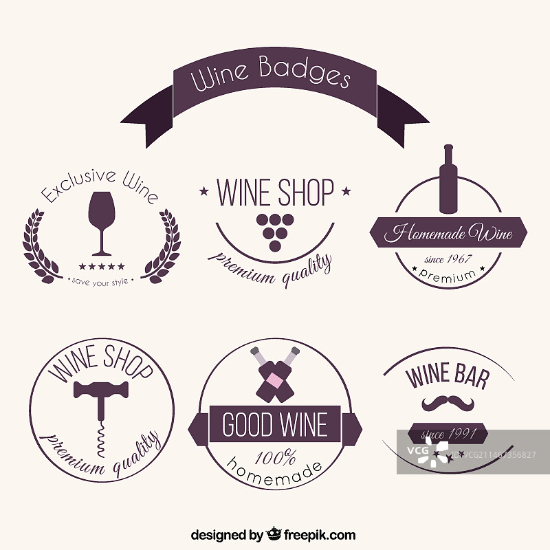 可爱的手绘葡萄酒徽章图片素材