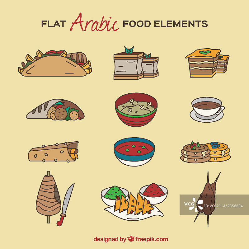 手绘美味的阿拉伯菜肴图片素材