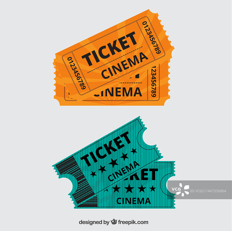 橙色和绿色复古电影票图片素材