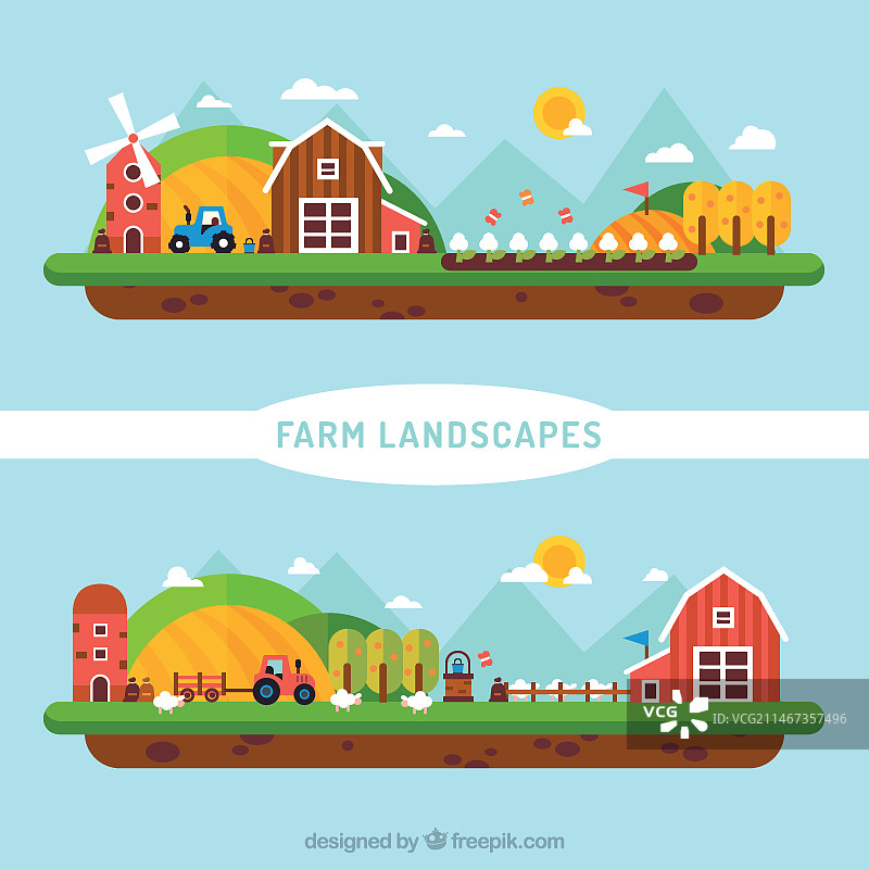 可爱的扁平化农场景观图片素材