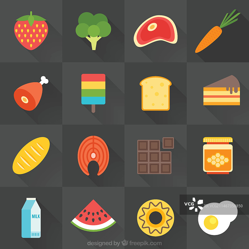 扁平设计中的混合食物图片素材