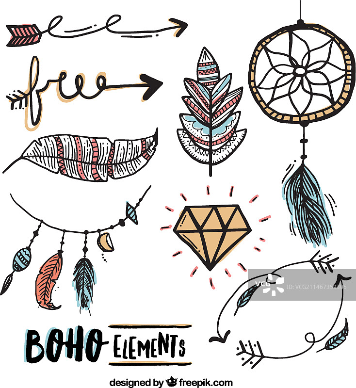 波西米亚风格素描元素图片素材