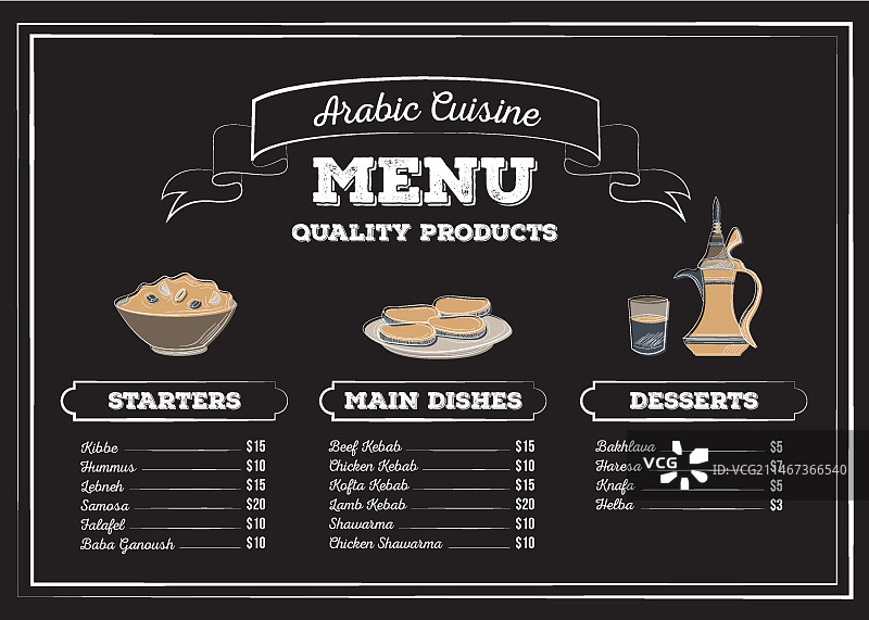 阿拉伯美食菜单黑板图片素材