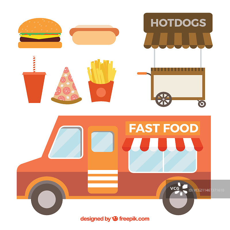 扁平化设计的快餐车图片素材
