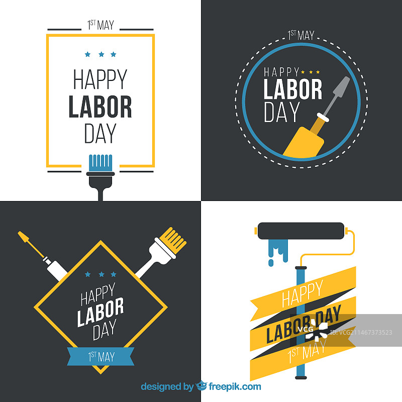 劳动节徽章扁平风格合集图片素材