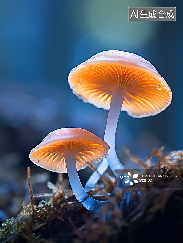 【AI数字艺术】野外生长的蘑菇特写镜头图片素材