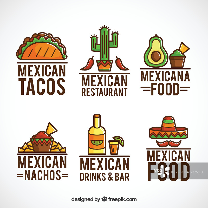 带轮廓的墨西哥美食标识合集图片素材