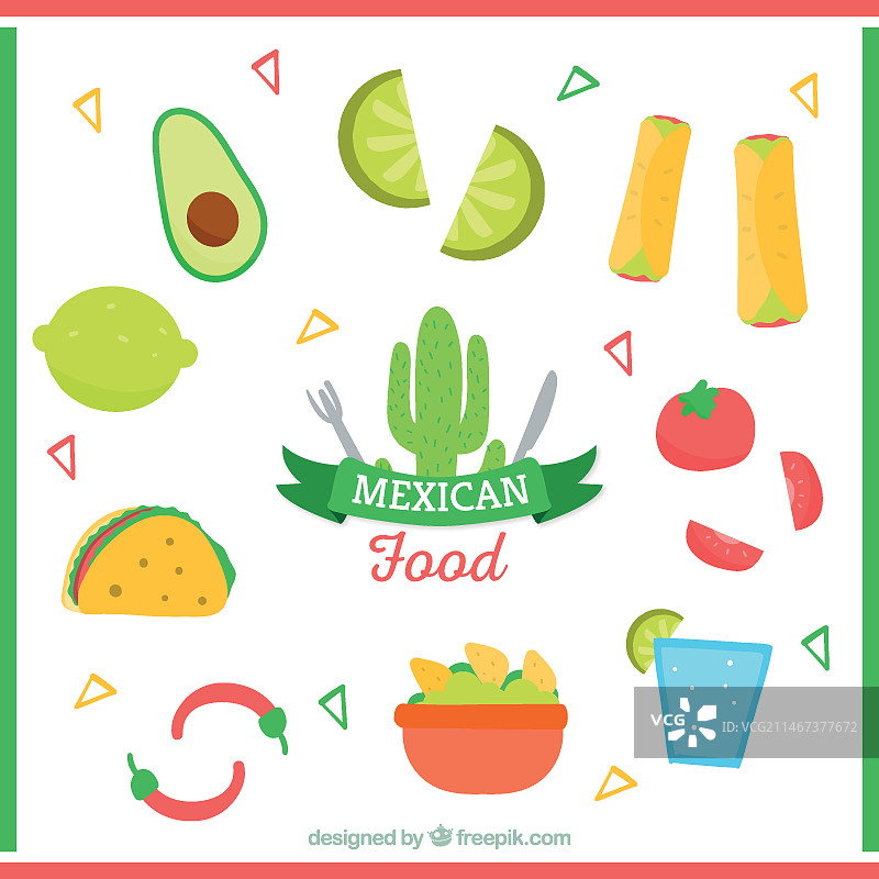 扁平化设计的各种典型墨西哥食物图片素材