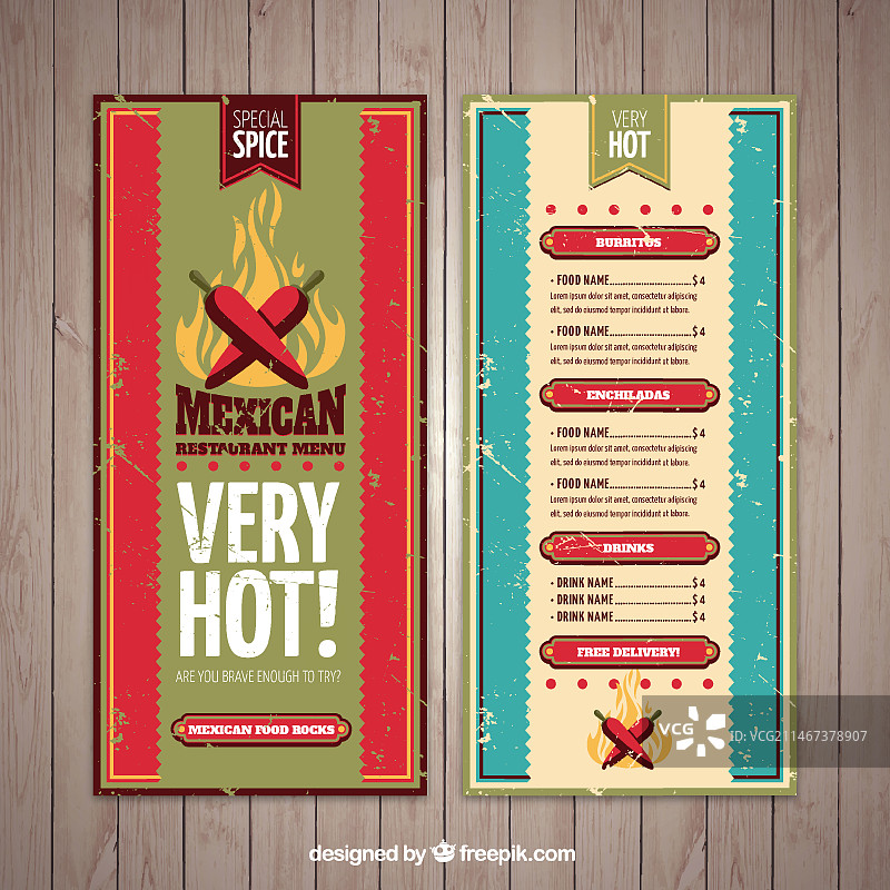 带有辣椒的Grunge墨西哥菜单图片素材